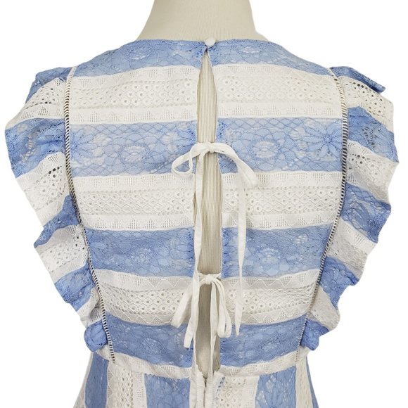 J.O.A. Ruffle Sleeve Lace Back Stripe Lace Dress M - Picture 9 of 11